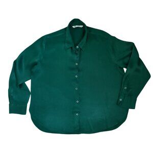 ZARA Green Button-Up Blouse – Women’s Size XL (Fits L), Long Sleeve Collared Shi